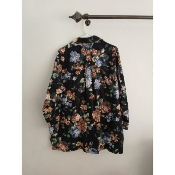 Women's L Black Floral Shacket Midweight Button Down dark Romance Boho Grunge - Picture 6 of 8